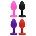 Plug anal de silicone com pedra tamanho P nas cores rosa preto roxo e vermelho